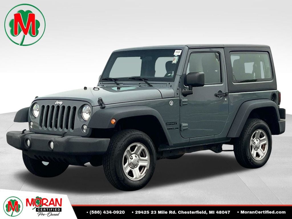 2015 Jeep Wrangler Sport in Anvil Clearcoat — front three-quarter view