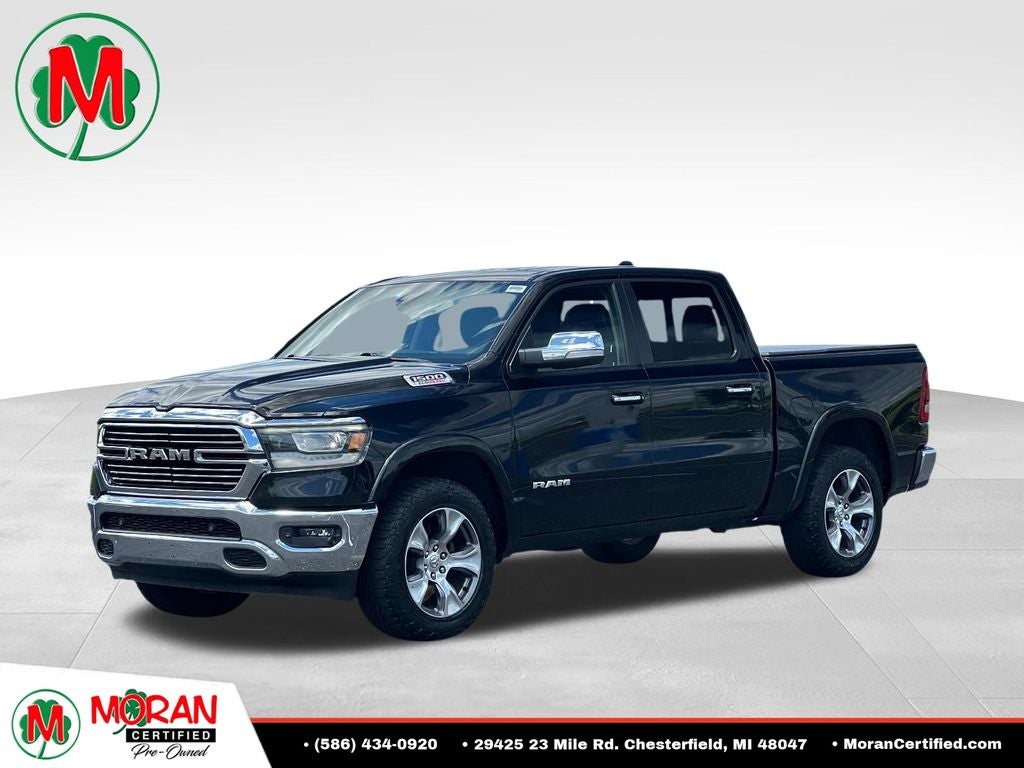 2020 RAM 1500 Laramie in Diamond Black — front three-quarter view