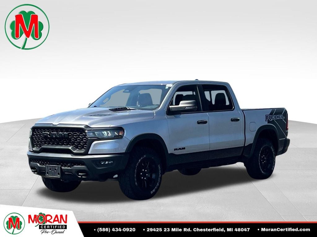 2025 RAM 1500 Rebel in Billet Silver Metallic — front three-quarter view