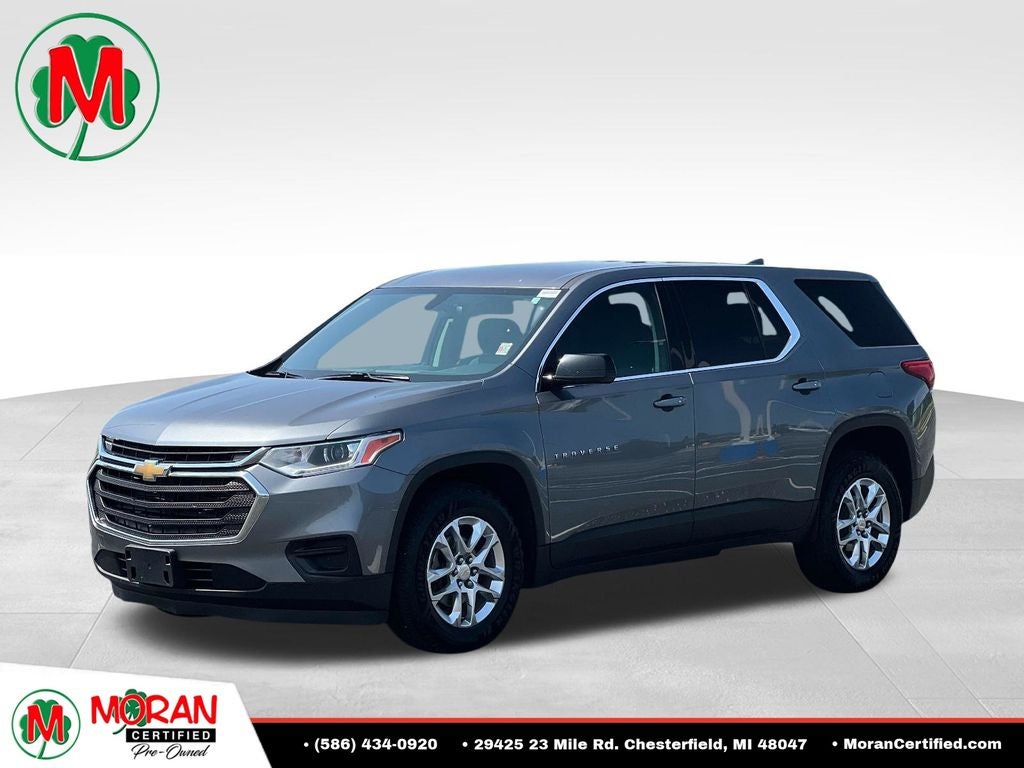 2019 Chevrolet Traverse LS in Steel Metallic — front three-quarter view