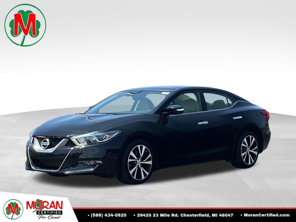 2017 Nissan Maxima Platinum in Super Black — front three-quarter view