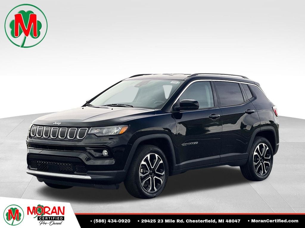 2022 Jeep Compass Limited in Diamond Black — front three-quarter view