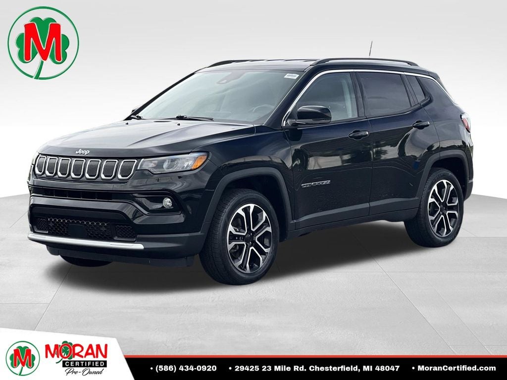2022 Jeep Compass Limited in Diamond Black — front three-quarter view