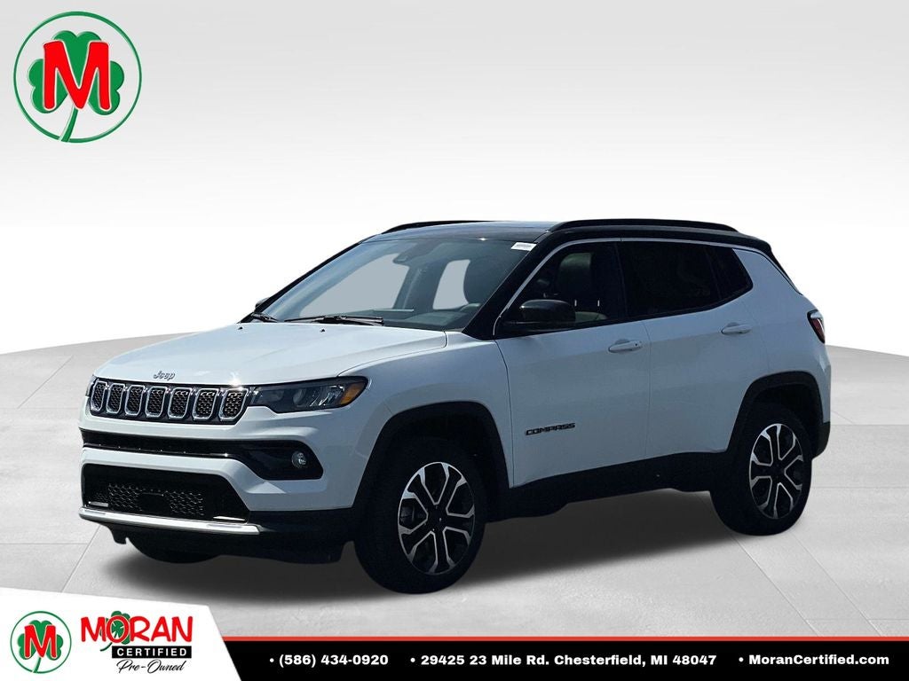 2023 Jeep Compass Limited in Bright White Clearcoat — front three-quarter view