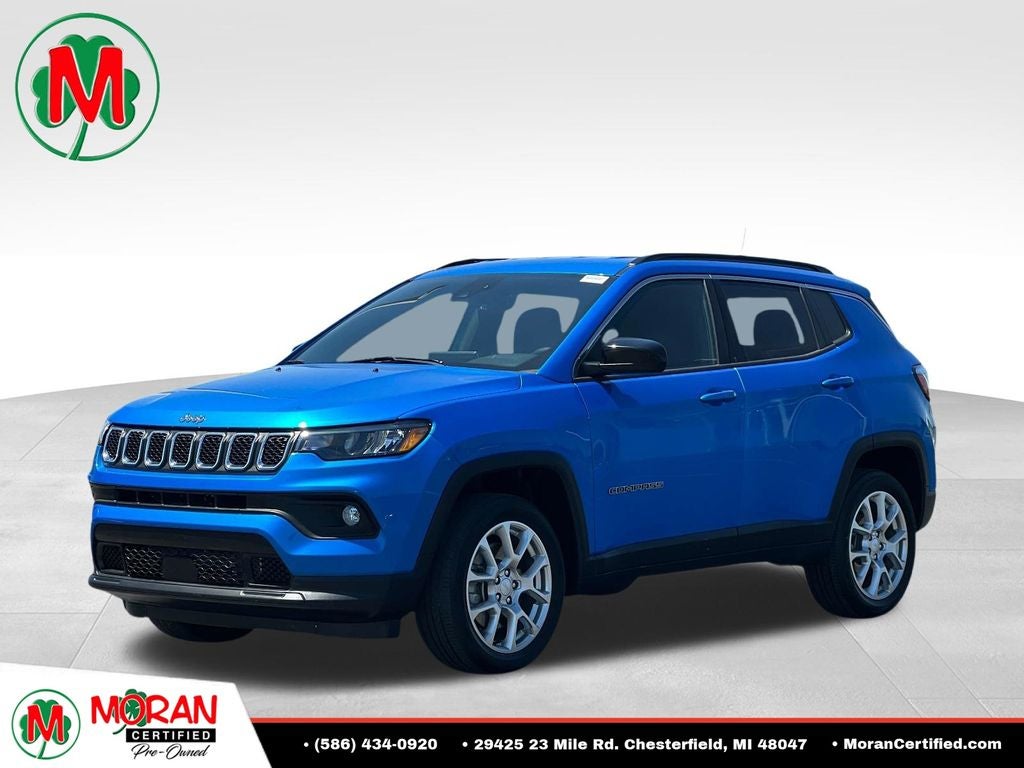 2023 Jeep Compass Latitude Lux in Laser Blue — front three-quarter view
