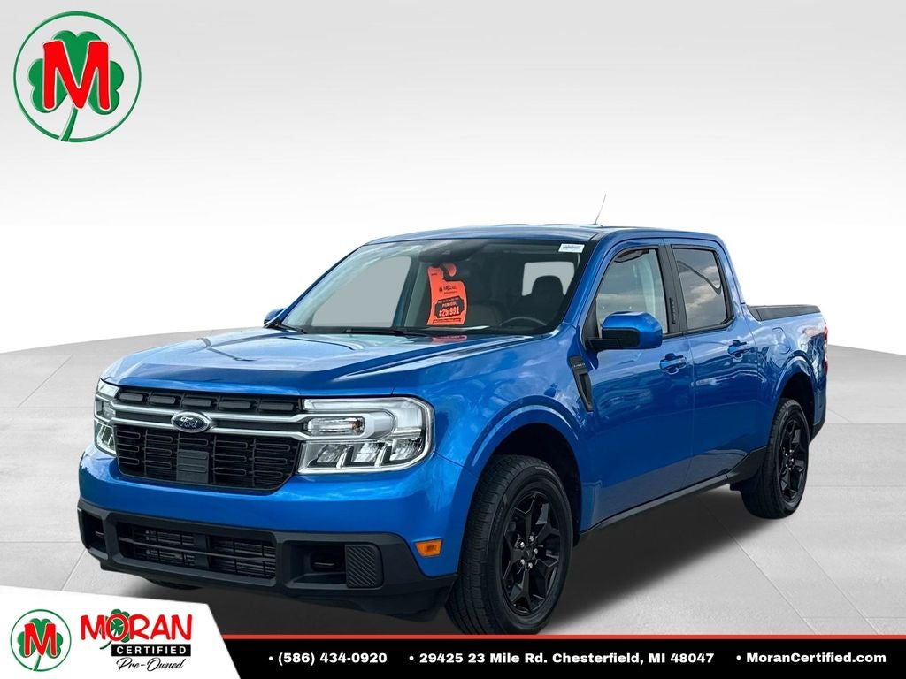 2022 Ford Maverick Lariat in Blue Metallic — front three-quarter view