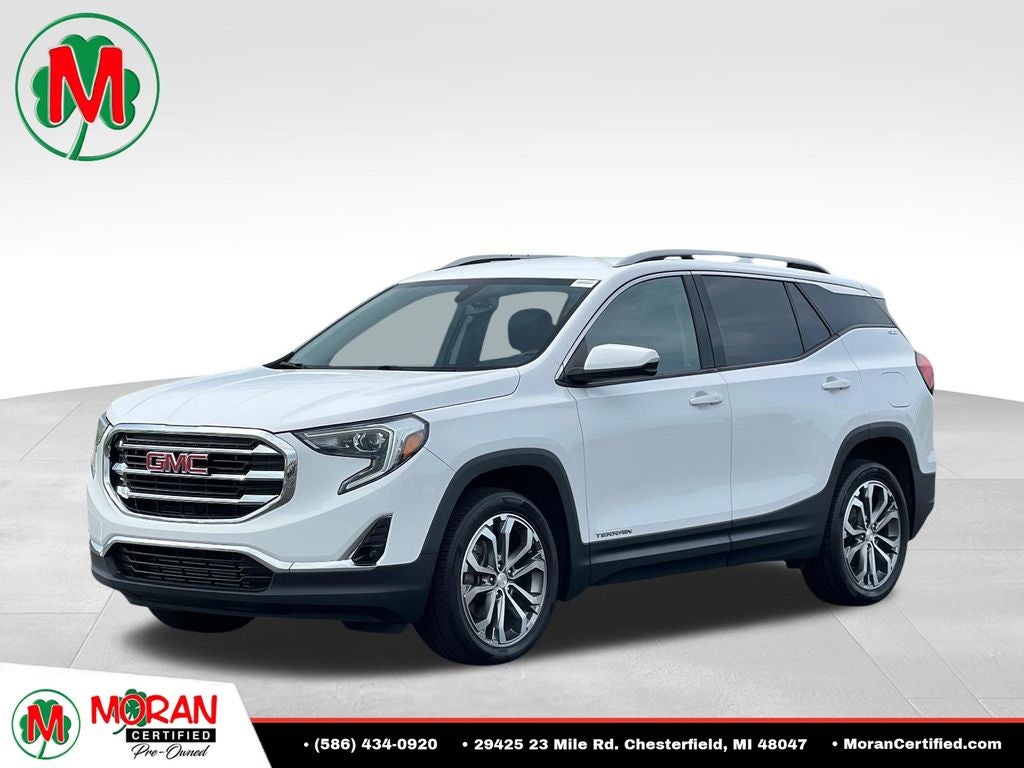 2019 GMC Terrain SLT in Summit White — front three-quarter view