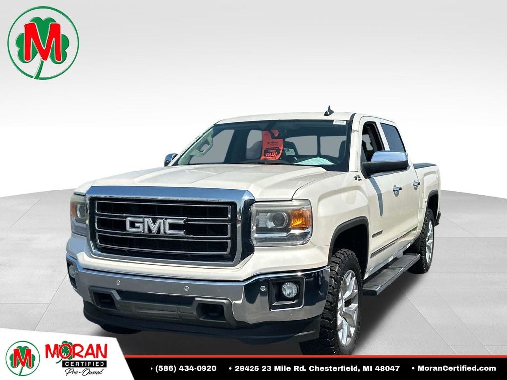 2015 GMC Sierra 1500 SLT in White Diamond Clearcoat — front three-quarter view