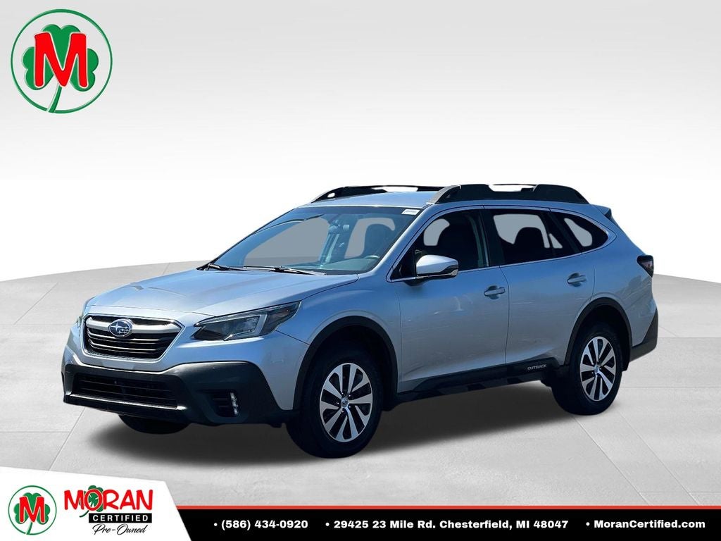 2020 Subaru Outback Premium in Ice Silver Metallic — front three-quarter view