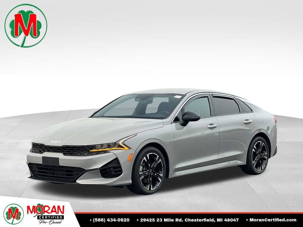 2022 Kia K5 GT-Line in Gray — front three-quarter view