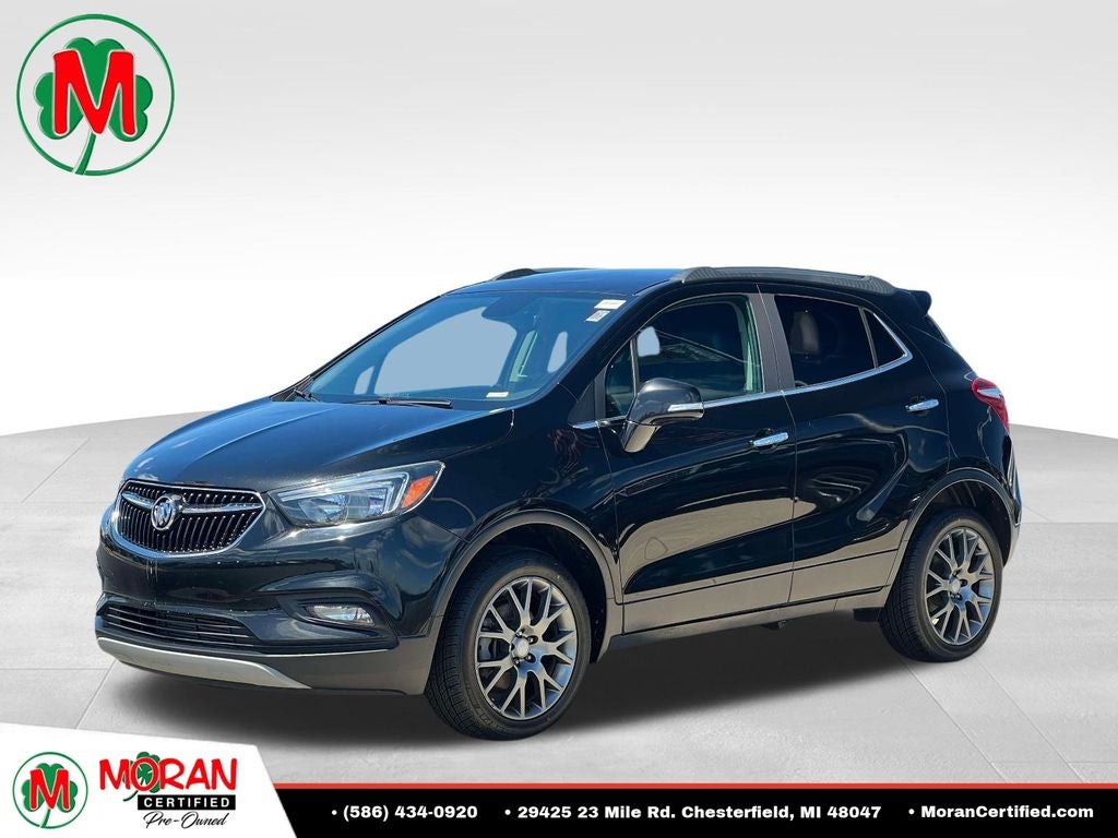 2019 Buick Encore Sport Touring in Ebony Twilight Metallic — front three-quarter view